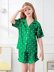 Umeyda Girls Satin Silky Collar V Neck Ruffle Short