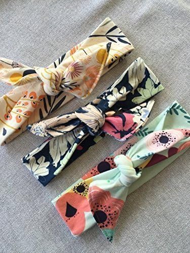 Set of three top knot floral headbands baby to adult sized headbands