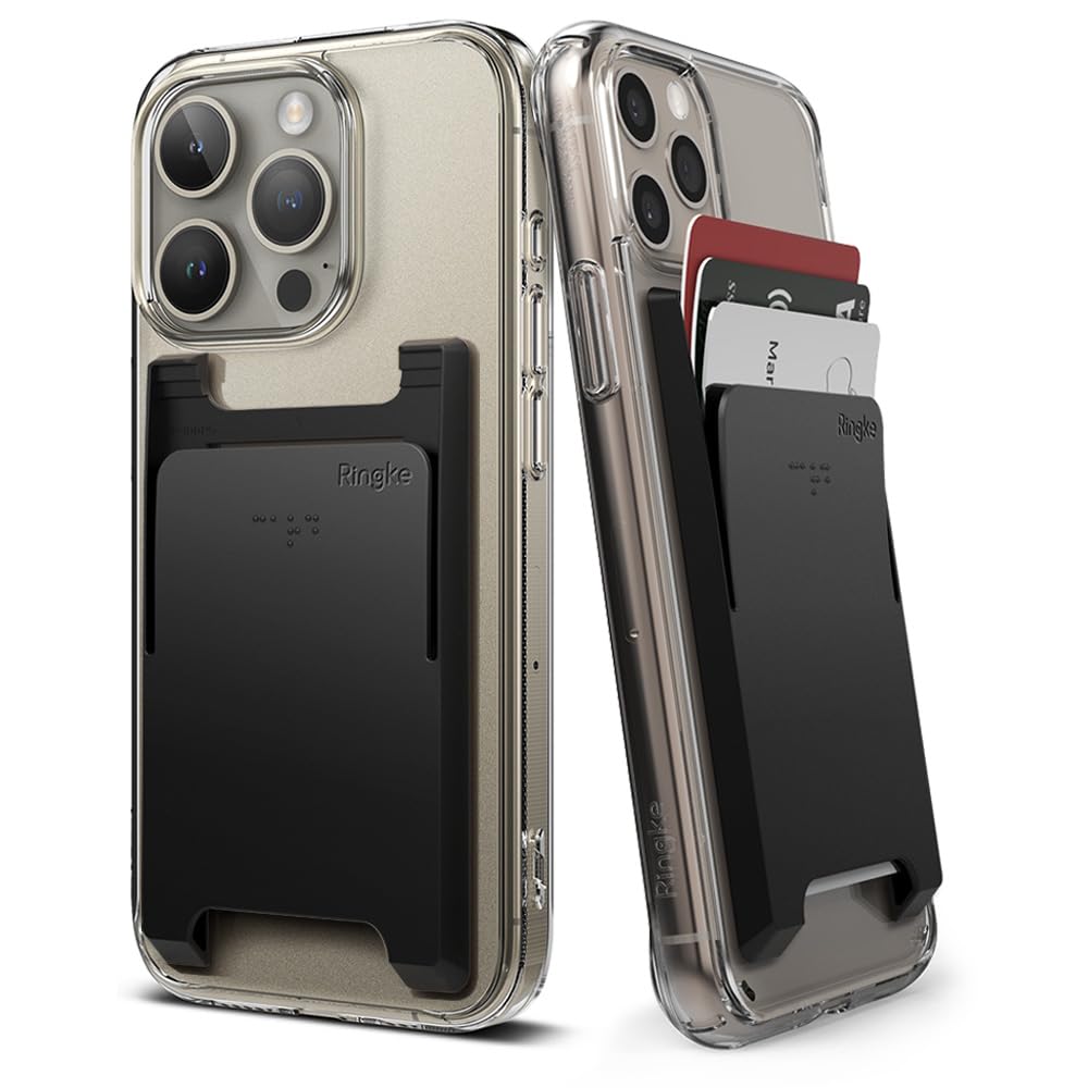 Ringke Slot Card Holder [1 Pack] Minimalist Adhesive Wallet for Phone Cases, Slim Hard PC Stick On Card Slot for Credit Card, ID, etc. - Black