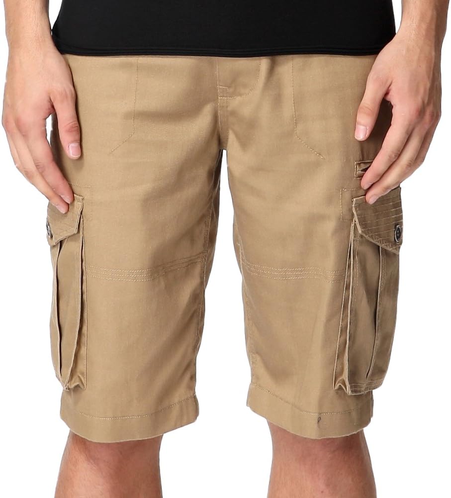 Greatrees Men's Cotton Regular Fit Multipocket Belted Pleat Front Cargo Shorts