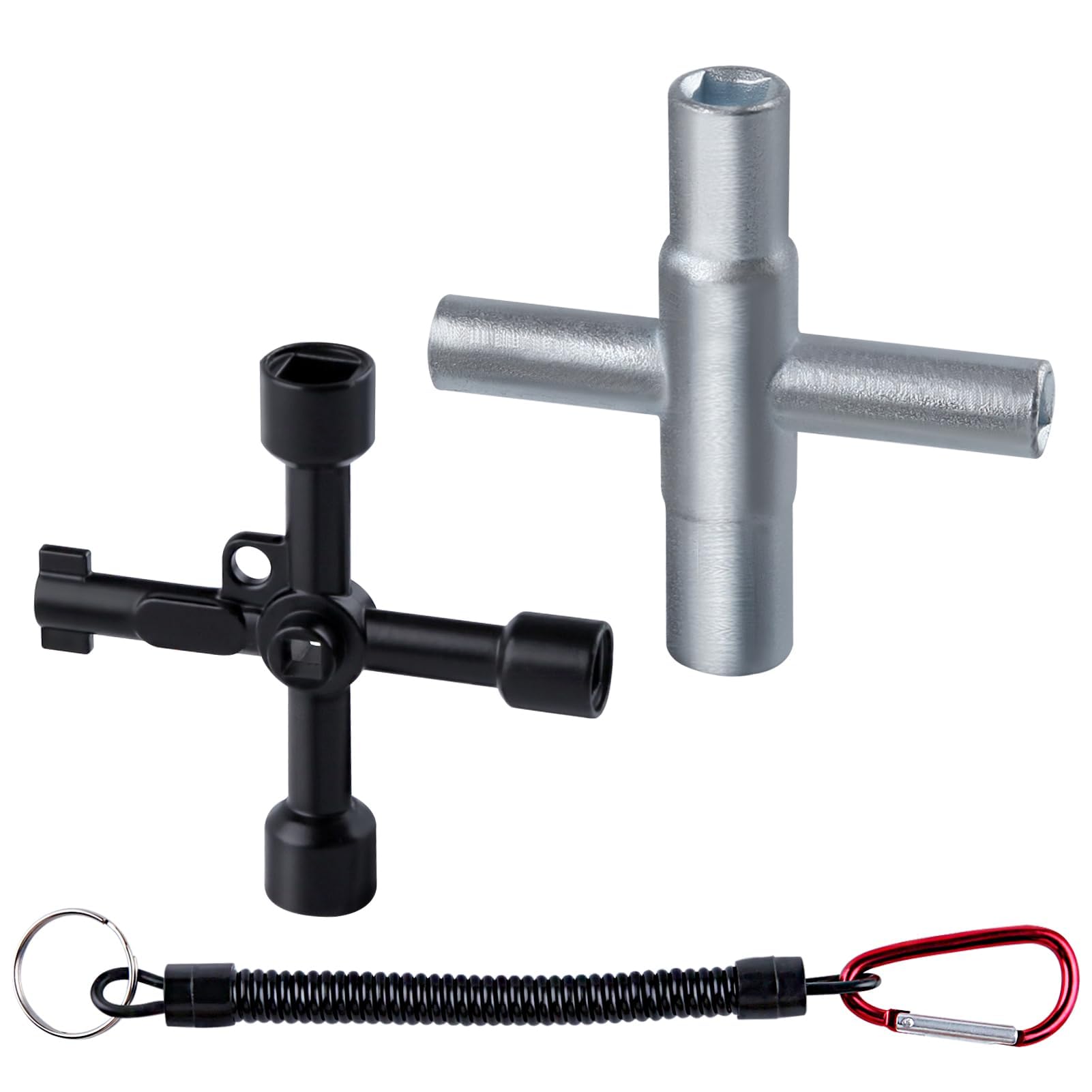 LEONTOOL 2PCS 4 Way Sillcock Key Set Utilities Key Multi-Functional Water Key Steel Sillcock Wrench 4 Way Water Key Tool Hose Bib Key for Valve, Faucet, and Spigots, Hydrant, Control Cabinet