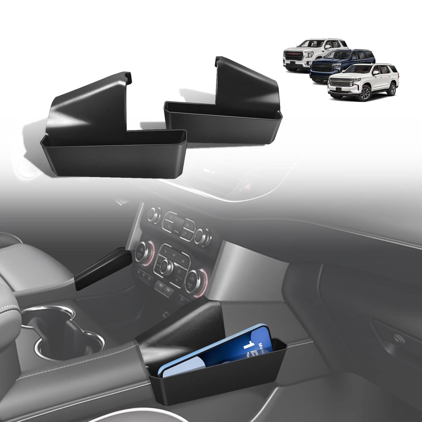Photo 1 of Muslogy Console Organizer Compatible with 2021-2023 2024 GMC Yukon & Chevy Tahoe Suburban Accessories Middle Console Storage Box Left & Right Set Interior Phone Pocket (Not for Yukon Denali/Ultimate)