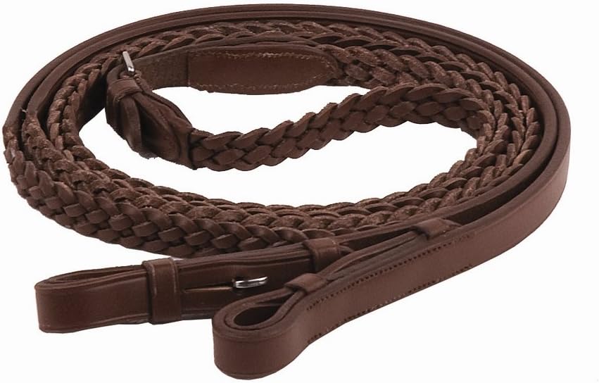 High Quality English Leather Plaited Reins Size Full In Havana (brown