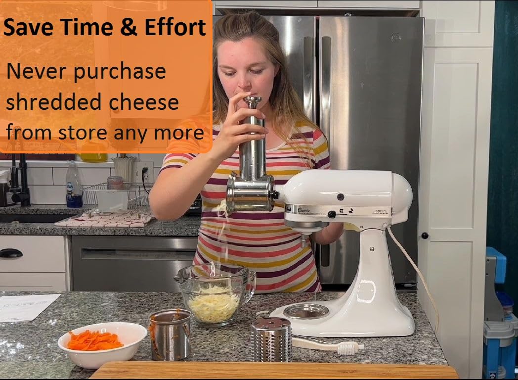 Slicer Shredder Attachment for KitchenAid Mixers, Stainless Steel Cheese Grater Salad Maker Accessories with 3 Cutting Blades,Dishwasher Safe!