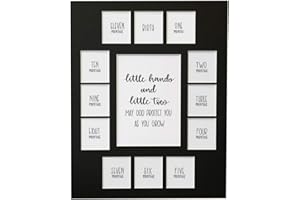Rustic Red Door Co. Baby's First Year Picture Mat - No Frame - Little Hands and Little Toes Photo Collage - 13 Picture Slots - Newborn Birth to One Year Birthday - Watch Your Baby Grow (Black Mat)