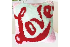 ZFFLYH Latch Hook Kits for Adults DIY Throw Pillow Cover, DIY Crochet Yarn Kits Needlework Crafts Arts with Printed Canvas Home Decor Festival Gift 17X17inch,Love a