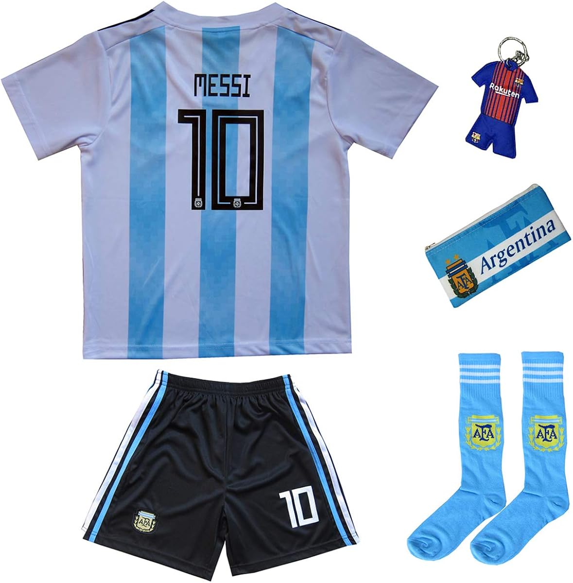 Argentinien Messi Trikot Set #10 Heim 2018/19 Kinder Fussball Trikot Mit Shorts und Socken ...