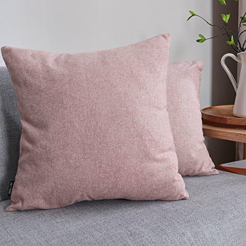Hey Tang Pack of 2, Cotton Linen Soft Soild Decorative Square Throw Pillow Covers Set Cushion Case for Sofa Bedroom Car 20 x 20 Inch 50 x 50 Cm,Pink