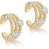 MYEARS Women Ear Cuff Earrings Gold Non Pierced Cartilage Clip on Open Wrap Beaded Hoop 14K Gold Plated Simple Hypoallergenic Everyday Jewelry