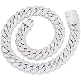 OLVLUS 18mm Iced Out Cuban Link Chain 18K White Gold Plated Bling 5A+ Cubic Zirconia Diamond Chain Rapper Hip Hop Thick Cuban Link Necklace Luxury Jewelry for Men and Women