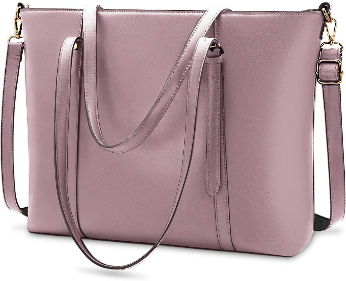 Laptop Bag for Women Lightweight Leather Work Tote Waterproof Business Office School Computer Bag for 15.6 Inch Laptop Professional Large Capacity Briefcase Handbag Shoulder Bag Black Pale Purple