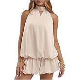 Verdusa Women's Cut Out Halter Satin Drop Waist Wedding Guest Dresses 2026 Mini Bubble Dress