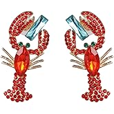 Exaggerated Creative Enamel Lobster Crab Dangle Drop Earrings Colorful Bohemia Rhinestone Lobster Crayfish Animals Stud Earrings for Women Summer Beach Holiday Party Vacation Jewelry Gifts