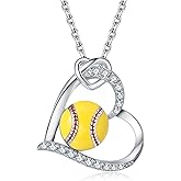 Vekoliry 925 Sterling Silver Softball Volleyball Basketball Necklace Heart Pendant Sports Jewelry Gifts for Players Women