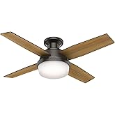 Hunter 44 inch Indoor Ceiling Fan with LED Light and Remote Control - Bronze Modern Ceiling Fan, Low Profile Mount, 4 Blades,