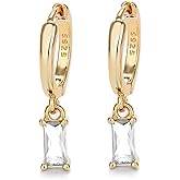 Gold Hoop Earrings With Green Drop, Huggie Hoops For Women & Men - 14K Gold, Hypoallergenic - 2PCS