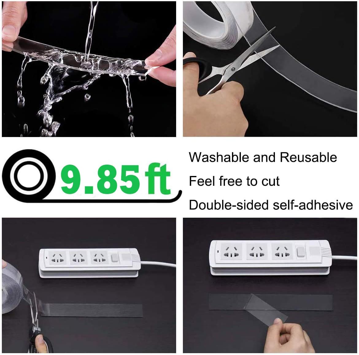 Multipurpose Nano Grip Tape Reusable Removable Washable Double Sided Sticky Strips Seamless Traceless Tape Adhesive Kitchen Holde(1.98IN /9.85FT) : Office Products