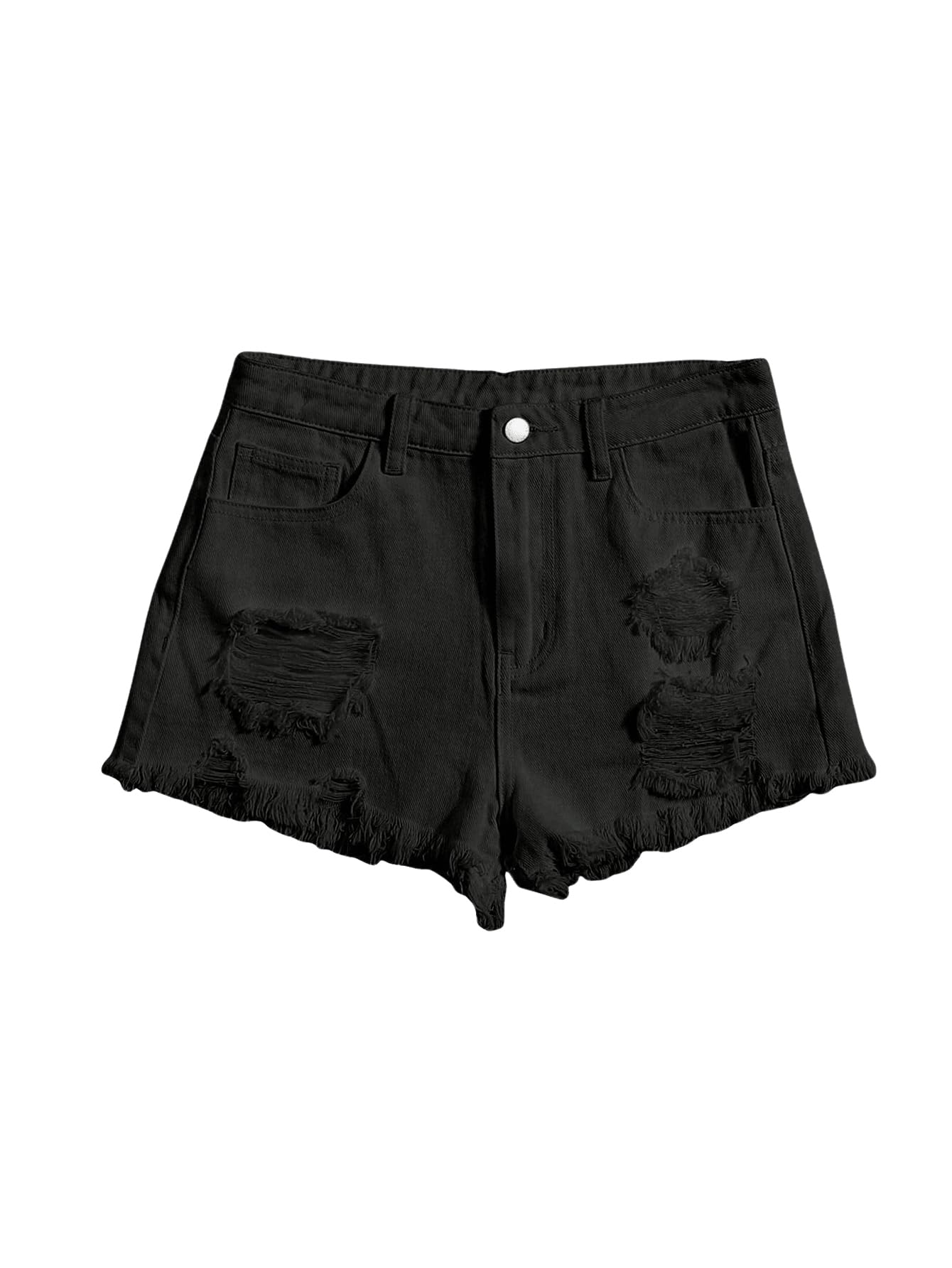 Photo 1 of Floerns Girls Ripped Raw Shorts High Waist Straight Leg Denim Shorts Black Ink 10-11Y