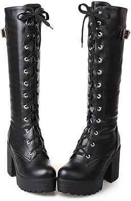 Amazon コスプレ靴 厚底 ロングブーツ 編み上げ ニーハイブーツ