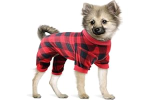 MTLIEPTE Plaid Dog Pajamas Soft Flannel Buffalo Pjs for Dog Christmas Pajamas Pet Clothes Warm and Cozy (S/M)