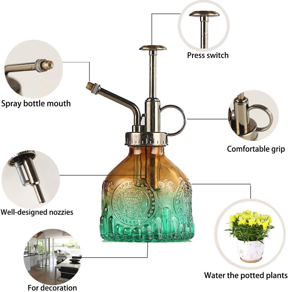 ZIUHEOA Plant Mister Glass Watering Spray Bottle 6.4" Tall Watering Can Retro High-Atomization Nozzle Sealed Leak-Proof,for Garden Plants Flower (Yellow blue gradient) - Image 3