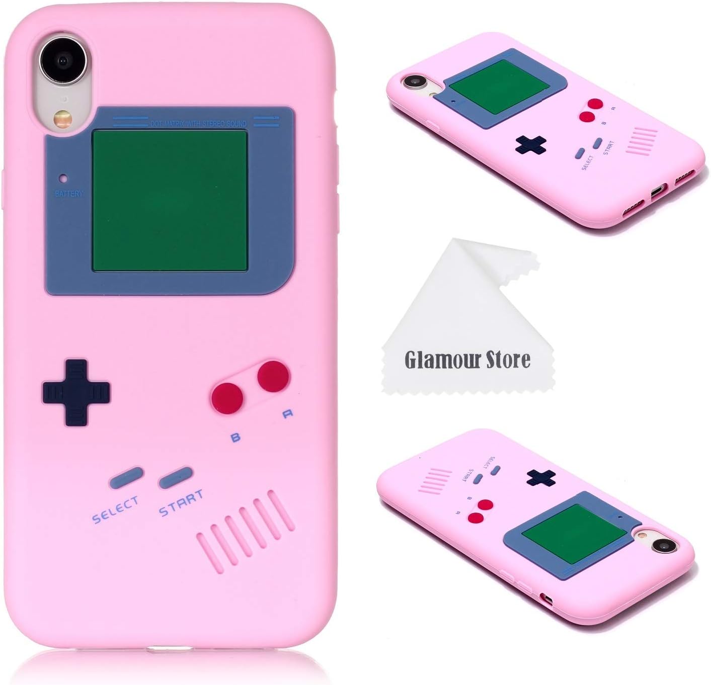 iPhone XR Case,Retro 3D Game Boy Gameboy Design Style Soft Silicone Cover Case for Apple iPhone XR 6.1 inch+ Free Cleaning Cloth As a Gift (Pink)