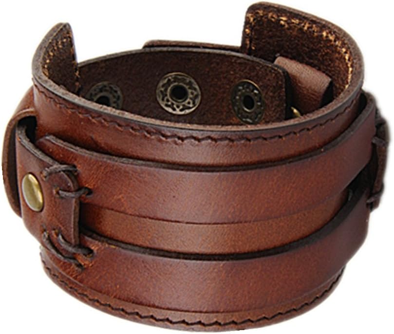 COOLLA Wide Braided Genuine Leather Mens Bracelet Bangle Cuff