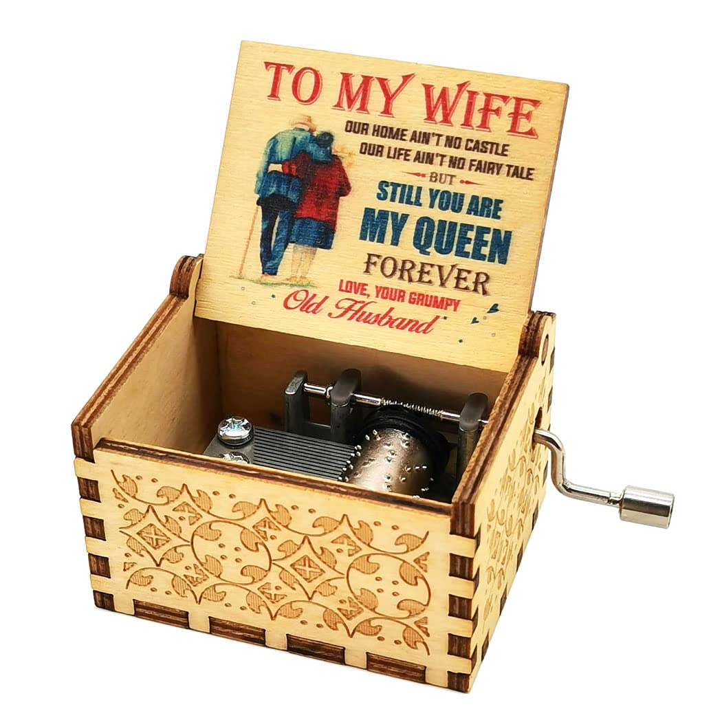 Micteney Music Box for Wife,You are My Sunshine Music Box Wife,You Are My Sunshine Theme Music Box to Wife,Wooden Hand Crank Wife Musical Box for Wife Birthday Gifts