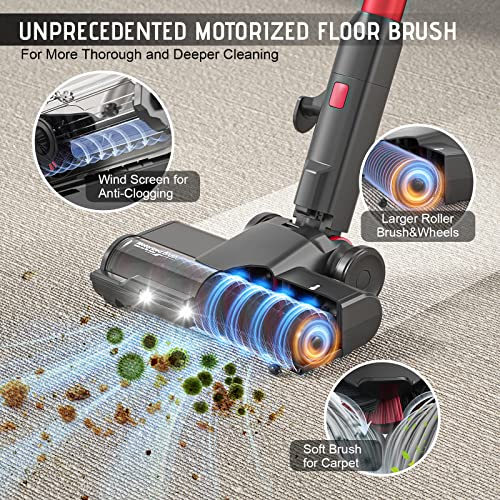 Corded Stick Vacuum Cleaner, 600W 20Kpa Stick Vacuum with AntiTangle Motorized Led Floor Brush