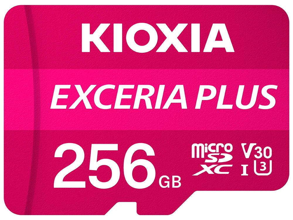 Kioxia SD MicroSD Card 256GB 100MB/s Kioxia Exceria Plus U3 V30 4K Video Recording, Pink, 256 GB