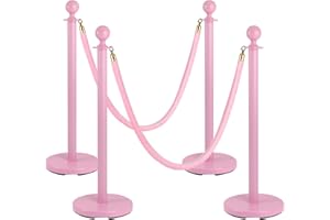 LEPOHOME 4 Pack Pink Stanchion Post, 5 ft Red Velvet Rope Pink Carpet Ropes and Poles, Stainless Steel Stanchions for Grand Opening Casino Theme Party Decorations Crowd Control Barriers