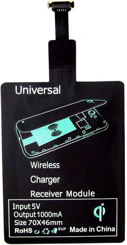 Wireless Charging Receiver Ultra-thin Qi Universal Wireless Charger Module for Android Smartphones with Reverse Micro-USB Receptacle connector (Wide Side Upwards, Narrow Side Downwards)