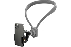 Binazon Neck Mount for Phones, Hands Free POV/Vlog Filming, Neck Cell Phone Holder for Recording Cooking Riding Outdoor, Content Creator Essentials Compatible with iPhone Android Smartphones (Gray)