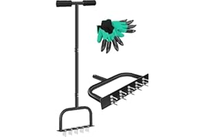 DUCHIFAD Lawn Aerator Spike, Manual Aerator Metal for Compacted Soils and Lawns with Dethatching Rake & 15 Iron Spikes Pre-Assembled Grass Aerator Tools for Yard Lawn Aeration Garden Tool