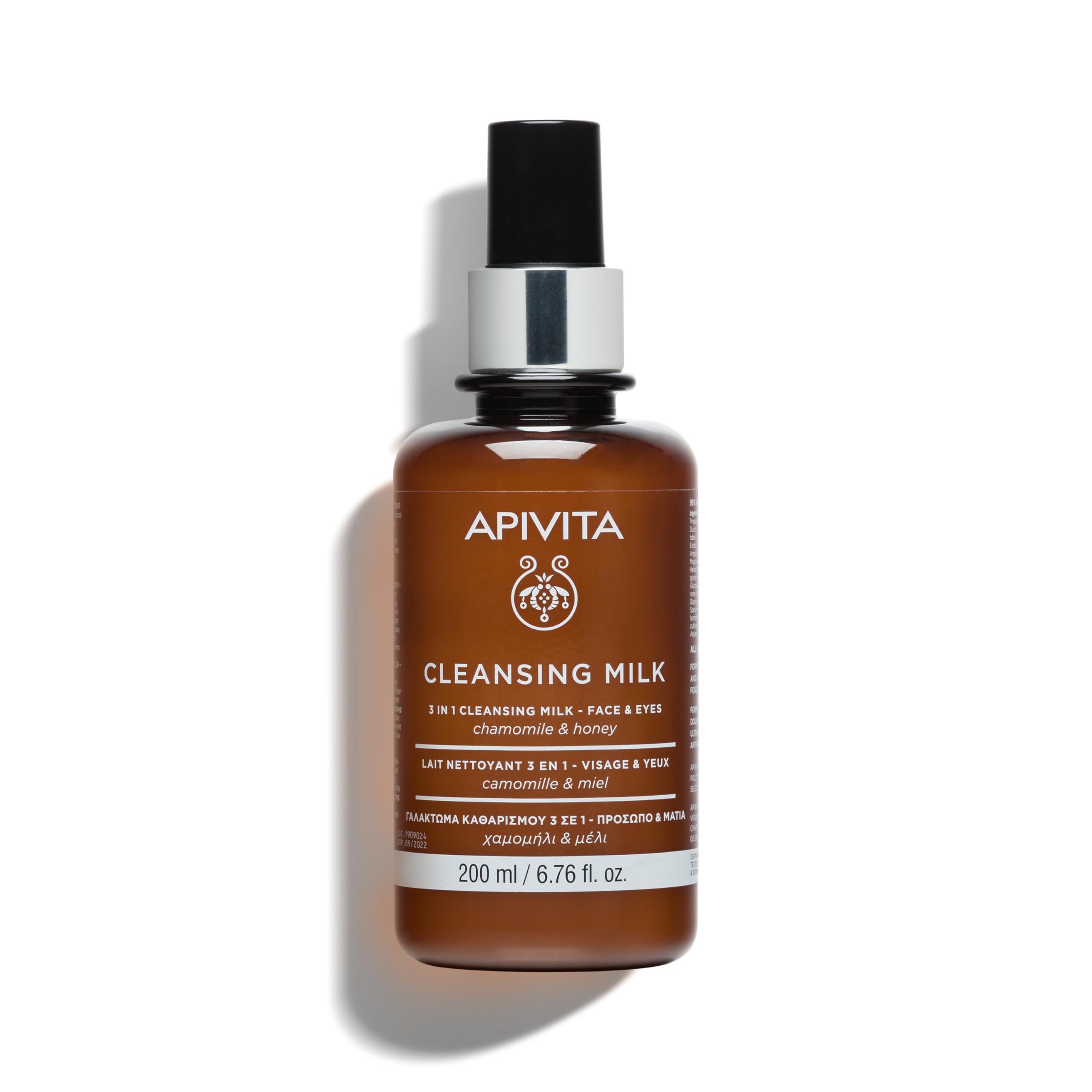 Apivita 3 in 1 Cleansing Milk Face & Eyes 200 ml - Facial Cleanser & Makeup Remover - Natural Facial Cleanser with Honey and Chamomile - Gently Cleanses Makeup and Impurities