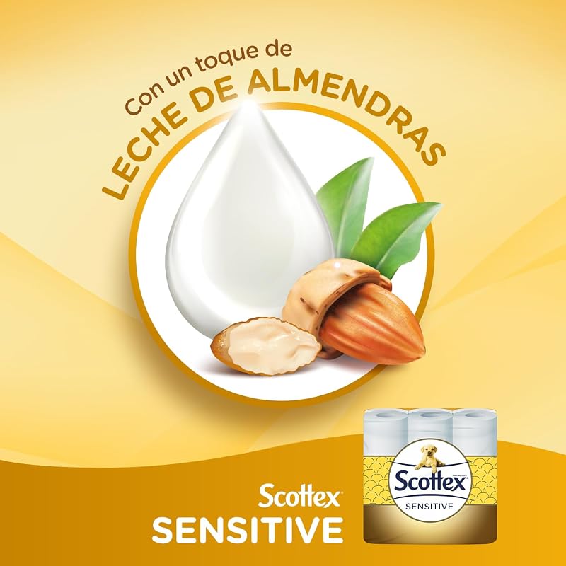 Papel Higiénico Sensitive 42 rollos con 3 capas cuidado delicado gracias al toque de leche de almendras (7 packs de 6 rollos)