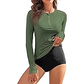 WOWENY Rash Guard Shirts for Women Long Sleeve with Thumb Holes Sun Shirts UPF50+ Swimsuit Bathing Suit Top Only