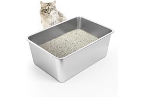 WENBOKMIN Stainless Steel Cat Litter Box, 8in Deep Cat Litter Box Large High Sides, Cat Litter Pan for Large Cats Odor Control Nonstick Anti-Corrosion