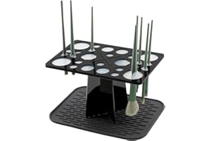 DODAMOUR 28 Hole Makeup Brush Drying Rack with Silicone Mat - Acrylic Folding Stand Tree - Cosmetic Air Dryer Organizer for V