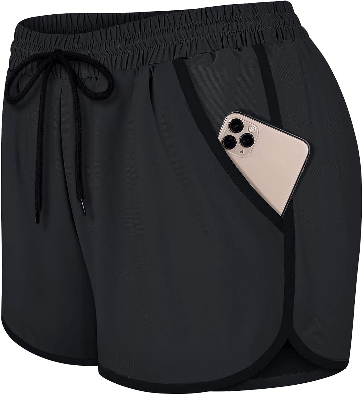 Fulbelle Womens Double Layer Drawstring Elastic Waist Athletic Shorts with Pockets: Clothing