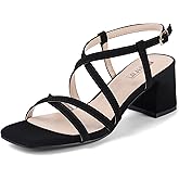 IDIFU IN2 Strappy Chunky Block Square Toe Heels Wedding Prom Bride Bridal Dance Party Dress Shoes for Women Trendy Comfortable Dressy Cute Casual Summer Sandals Slingback Low Short Heels