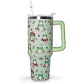 Ceovfoi 40 oz Frog Tumbler With Handle, Lid and Straw - Cute Green Kawaii Mushroom Gifts for Women, Decor, Accessories