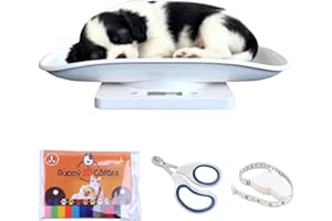 Kytree Digital Pet Scale for Small Animal, LED Display Puppy Whelping Scale with Tape Measure, Collar, Scissors for Newborn Pets, Cats, Dogs, Animals, Measures Up to 15kg, 11.4 * 7.1" (White)