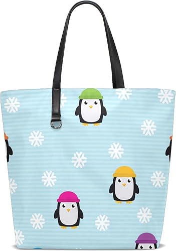 Amazon トートバッグ ペンギン かわいい レデイース 手提げバッグ 両面 大容量 軽量 通勤 通学 旅行 高校生 女の子 革 耐久性 人気 肩掛けバッグ トートバッグ