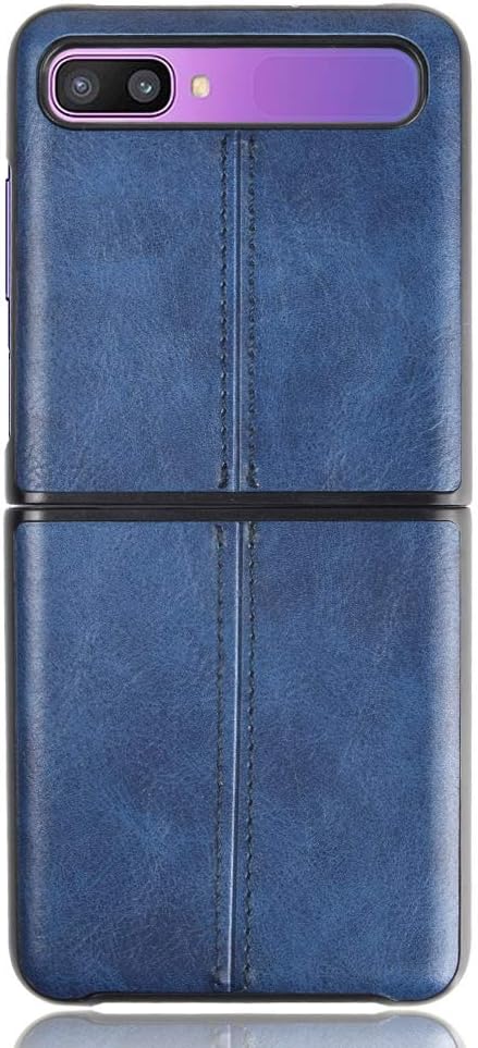 GOGODOG Compatible with Samsung Galaxy Z Flip Case Full Cover Ultra Thin Matte Camera Protection Anti Slip Scratch Resistant Anti Fingerprint PU Leather Manual Suture Back Shell (Blue)