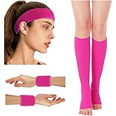 v28 Neon Leg Warmers Set for women Headband Sweatbands Wristbands 80s 90s Pink Running Fanny 80’s Plus Size Costumes Pack
