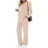 Sweetyweee 2 Piece Thermal Maternity Lounge Set Postpartum Pregnancy Fleece Loungewear Long Sleeve Top and Wide Leg Pant