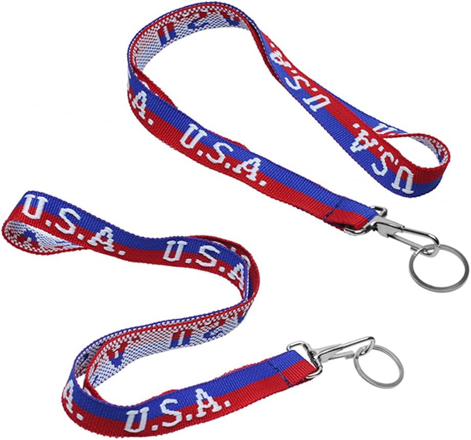 2x USA Red & Blue American Patriotic Keychain - Cell Phone / ID Card / Medal / Badge / Holder Lanyard - Lot of 2