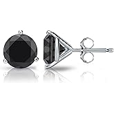 Platinum Round Black Diamond 3-Prong Martini Stud Earrings (1/2-4 ct, Black) Push-Back