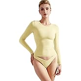 SUUKSESS Women Double Lined Fitted Basic T Shirts Crew Neck Long Sleeve Crop Top